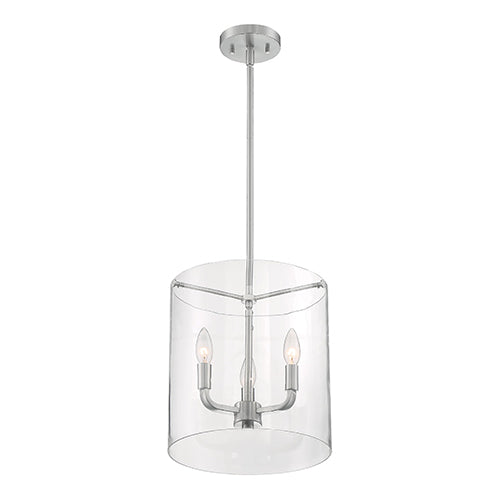 Satco 60-7177, Sommerset, 3 Light, Pendant Fixture, 60W, 120V, Candelabra Base, Clear Glass, Brushed Nickel Finish