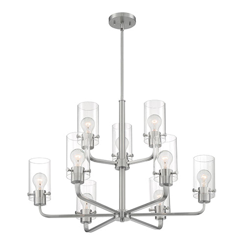 Satco 60-7179, Sommerset, 9 Light, Chandelier Fixture, 60W, 120V, Medium Base, Clear Glass, Brushed Nickel Finish