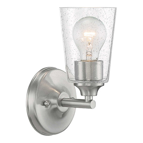 Satco 60-7181, Bransel, 1 Light, Vanity Light Fixture, 60W, 120V, Medium Base, Clear Seeded Glass, Brushed Nickel Finish