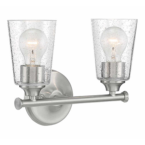 Satco 60-7182, Bransel, 2 Light, Vanity Light Fixture, 60W, 120V, Medium Base, Clear Seeded Glass, Brushed Nickel Finish