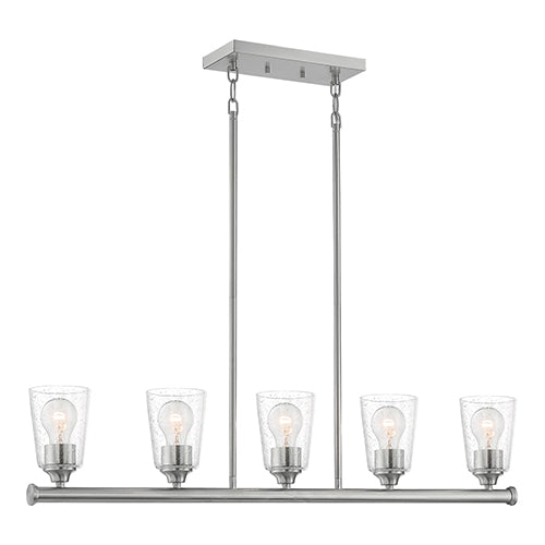 Satco 60-7186, Bransel, 5 Light, Island Pendant Fixture, 60W, 120V, Medium Base, Clear Seeded Glass, Brushed Nickel Finish