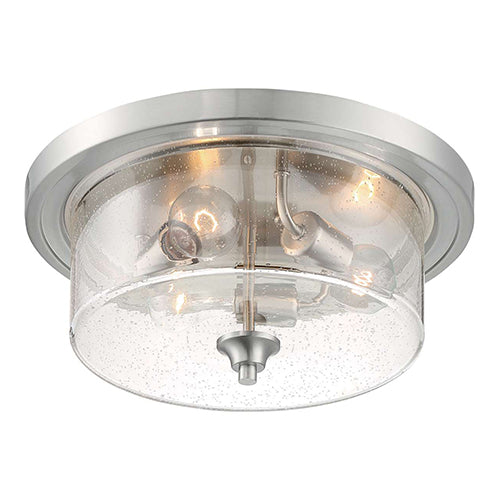 Satco 60-7191, Bransel, 3 Light, Flush Mount Fixture, 60W, 120V, Medium Base, Clear Seeded Glass, Brushed Nickel Finish