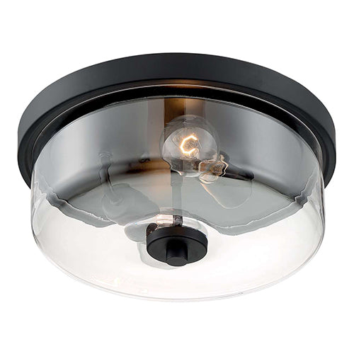 Satco 60-7268, Sommerset, 2 Light, Flush Mount Fixture, 60W, 120V, Medium Base, Clear Glass, Matte Black Finish