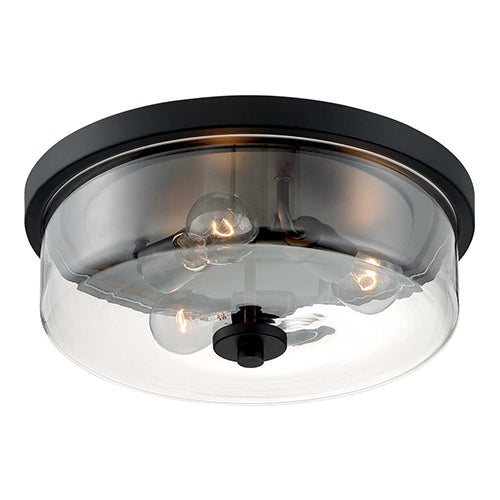 Satco 60-7269, Sommerset, 3 Light, Flush Mount Fixture, 60W, 120V, Medium Base, Clear Glass, Matte Black Finish