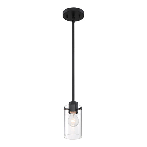 Satco 60-7270, Sommerset, 1 Light, Mini Pendant Fixture, 60W, 120V, Medium Base, Clear Glass, Matte Black Finish