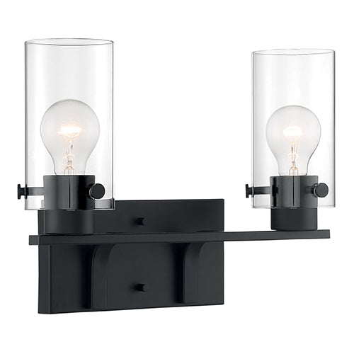 Satco 60-7272, Sommerset, 2 Light, Vanity Light Fixture, 60W, 120V, Medium Base, Clear Glass, Matte Black Finish