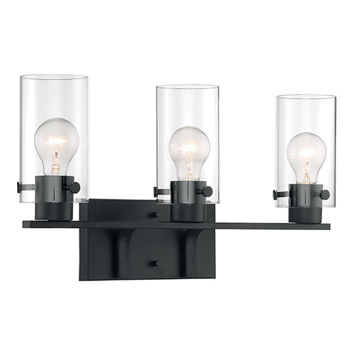 Satco 60-7273, Sommerset, 3 Light, Vanity Light Fixture, 60W, 120V, Medium Base, Clear Glass, Matte Black Finish