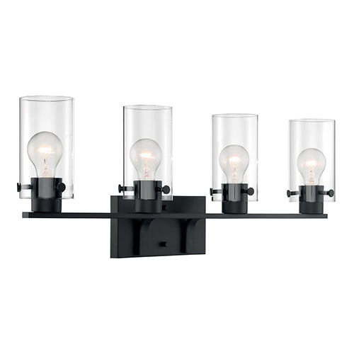 Satco 60-7274, Sommerset, 4 Light, Vanity Light Fixture, 60W, 120V, Medium Base, Clear Glass, Matte Black Finish