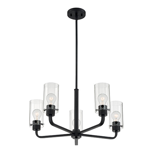 Satco 60-7275, Sommerset, 5 Light, Chandelier Fixture, 60W, 120V, Medium Base, Clear Glass, Matte Black Finish