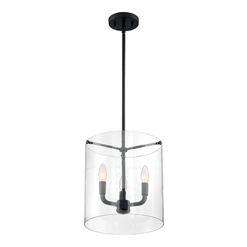 Satco 60-7277, Sommerset, 3 Light, Pendant Fixture, 60W, 120V, Candelabra Base, Clear Glass, Matte Black Finish