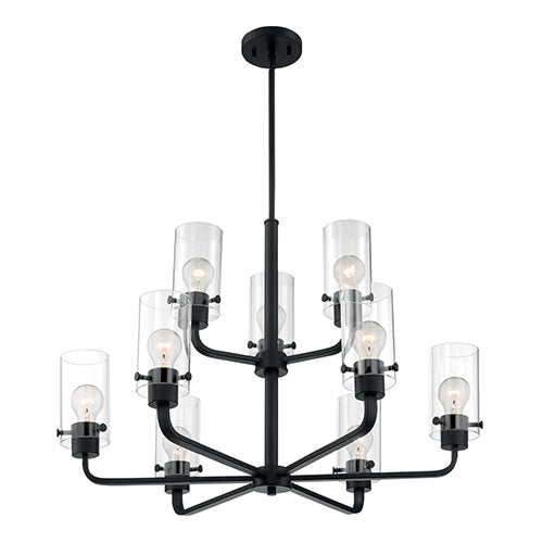 Satco 60-7279, Sommerset, 9 Light, Chandelier Fixture, 60W, 120V, Medium Base, Clear Glass, Matte Black Finish