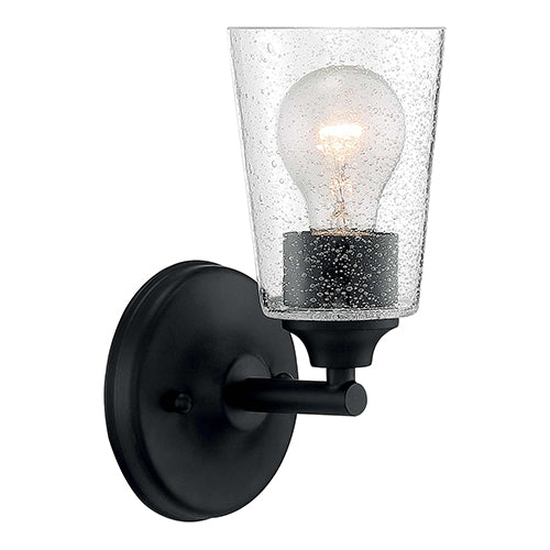 Satco 60-7281, Bransel, 1 Light, Vanity Light Fixture, 60W, 120V, Medium Base, Clear Seeded Glass, Matte Black Finish