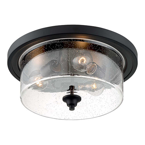 Satco 60-7291, Bransel, 3 Light, Flush Mount Fixture, 60W, 120V, Medium Base, Clear Seeded Glass, Matte Black Finish