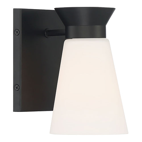 Satco 60-7311, Caleta, 1 Light, Wall Sconce Lighting Fixture, 60W, 120V, Medium Base, Frosted Cylindrical Glass, Black Finish