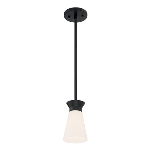 Satco 60-7314, Caleta, 1 Light, Mini Pendant Fixture, 60W, 120V, Medium Base, Frosted Cylindrical Glass, Black Finish
