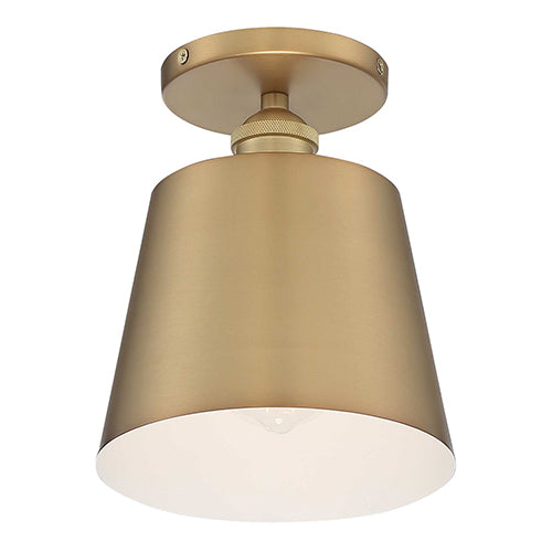Satco 60-7321, Motif, 1 Light, 7" Semi-Flush Mount Light Fixture, 100W, 120V, Medium Base, White Accent, Brushed Brass Finish