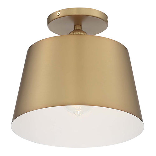 Satco 60-7322, Motif, 1 Light, 10" Semi-Flush Mount Light Fixture, 100W, 120V, Medium Base, White Accent, Brushed Brass Finish