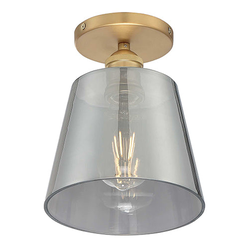 Satco 60-7323, Motif, 1 Light, 7" Semi-Flush Mount Light Fixture, 100W, 120V, Medium Base, Smoked Glass, Brushed Brass Finish