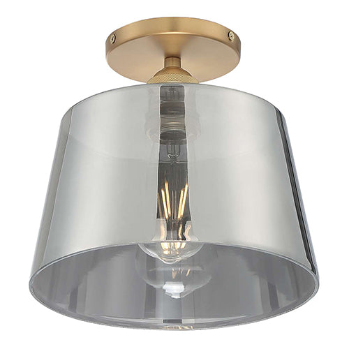 Satco 60-7324, Motif, 1 Light, 10" Semi-Flush Mount Light Fixture, 100W, 120V, Medium Base, Smoked Glass, Brushed Brass Finish