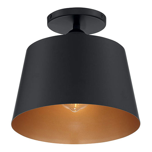 Satco 60-7332, Motif, 1 Light, 10" Semi-Flush Mount Light Fixture, 100W, 120V, Medium Base, Gold Accent, Black Finish