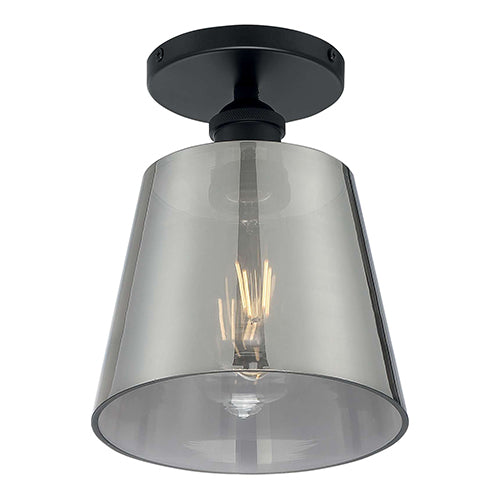 Satco 60-7333, Motif, 1 Light, 7" Semi-Flush Mount Light Fixture, 100W, 120V, Medium Base, Smoked Glass, Black Finish