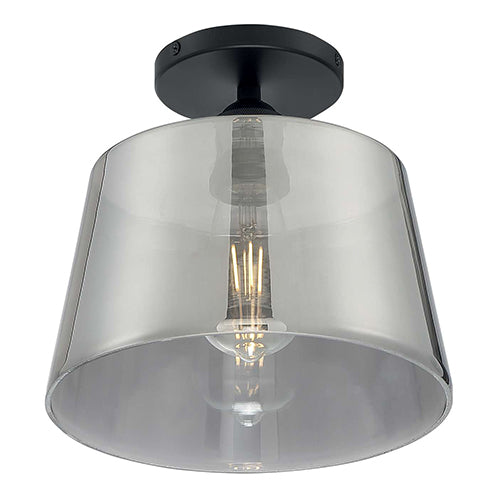 Satco 60-7334, Motif, 1 Light, 10" Semi-Flush Mount Light Fixture, 100W, 120V, Medium Base, Smoked Glass, Black Finish