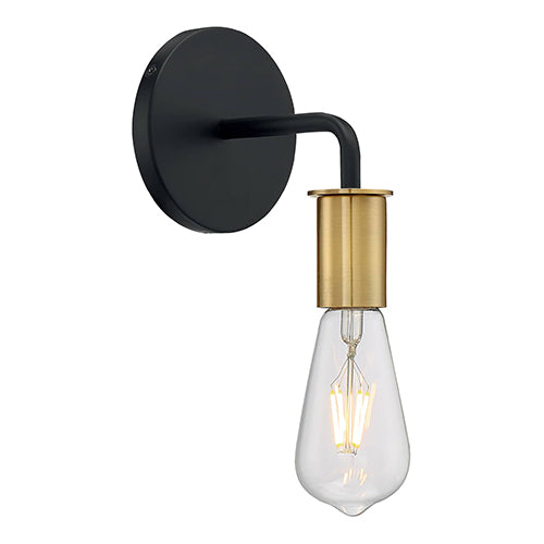 Satco 60-7341, Ryder, 1 Light, Wall Sconce Lighting Fixture, 60W, 120V, Medium Base, Brushed Brass Sockets, Black Finish