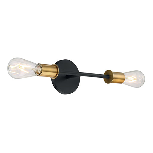 Satco 60-7342, Ryder, 2 Light, Vanity Fixture, 60W, 120V, Medium Base, Brushed Brass Sockets, Black Finish