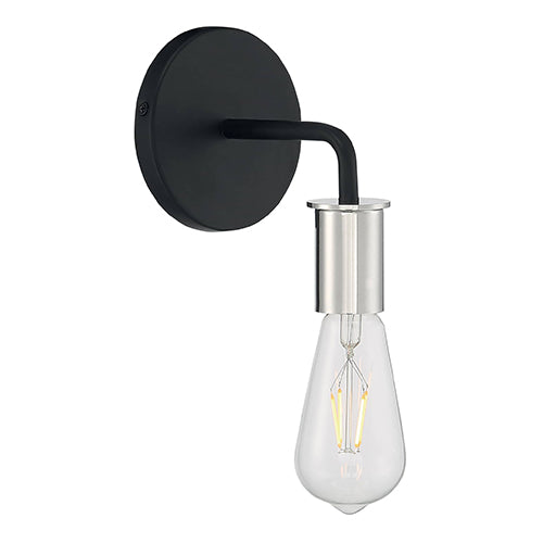 Satco 60-7351, Ryder, 1 Light, Wall Sconce Lighting Fixture, 60W, 120V, Medium Base, Polished Nickel Sockets, Black Finish