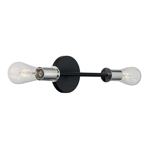 Satco 60-7352, Ryder, 2 Light, Vanity Fixture, 60W, 120V, Medium Base, Polished Nickel Sockets, Black Finish