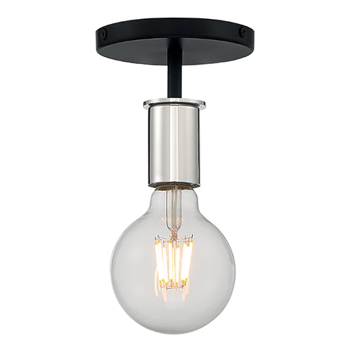 Satco 60-7353, Ryder, 1 Light, Semi-Flush Mount Light Fixture, 60W, 120V, Medium Base, Polished Nickel Sockets, Black Finish