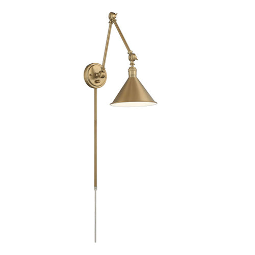 Satco 60-7361, Delancey Swing Arm Lamp, 60W, 120V, Medium E26 Base, Burnished Brass with Switch