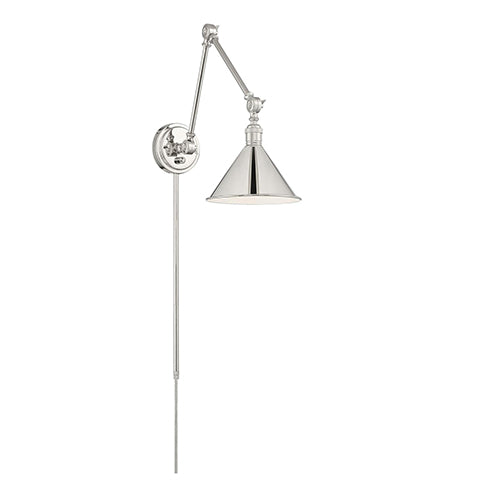 Satco 60-7362, Delancey Swing Arm Lamp, 60W, 120V, Medium E26 Base, Polished Nickel with Switch