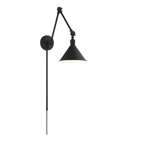 Satco 60-7363, Delancey Swing Arm Lamp, 60W, 120V, Medium E26 Base, Matte Black with Switch
