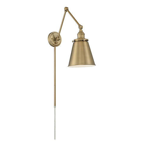 Satco 60-7367, Bayard Swing Arm Lamp, 60W, 120V, Medium E26 Base, Burnished Brass with Switch
