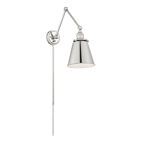 Satco 60-7368, Bayard Swing Arm Lamp, 60W, 120V, Medium E26 Base, Polished Nickel with Switch