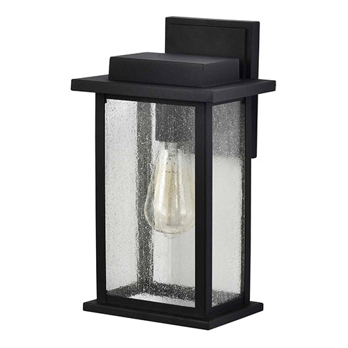 Satco 60-7375, Sullivan, 1 Light Medium Wall Lantern, 100W, 120V, Medium E26 Base, Clear Seeded Glass, Matte Black Finish