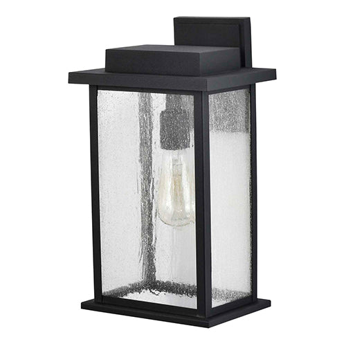 Satco 60-7376, Sullivan, 1 Light Large Wall Lantern, 100W, 120V, Medium E26 Base, Clear Seeded Glass, Matte Black Finish