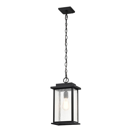 Satco 60-7377, Sullivan, 16" Outdoor Hanging Lantern, 100W, 120V, Medium E26 Base, Clear Seeded Glass, Matte Black Finish