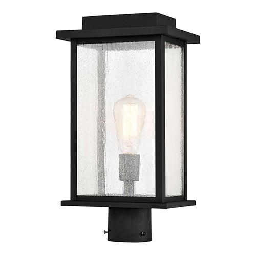 Satco 60-7378, Sullivan, 17" Outdoor Post Light Pole Lantern, 100W, 120V, Medium E26 Base, Clear Seeded Glass, Matte Black Finish