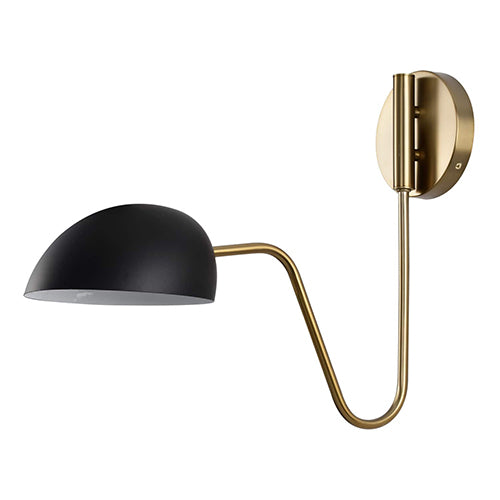 Satco 60-7391, Trilby, 1 Light Wall Sconce, 60W, 120V, Medium E26 Base, Matte Black with Burnished Brass