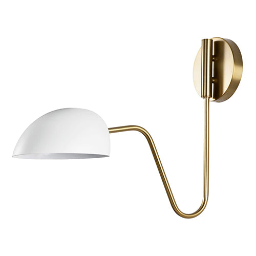 Satco 60-7392, Trilby, 1 Light Wall Sconce, 60W, 120V, Medium E26 Base, Matte White with Burnished Brass