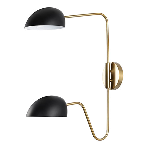 Satco 60-7393, Trilby, 2 Light Wall Sconce, 60W, 120V, Medium E26 Base, Matte Black with Burnished Brass