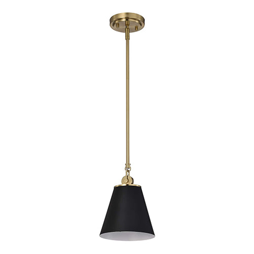 Satco 60-7408, Dover, 1 Light Small Pendant, 60W, 120V, Medium E26 Base, Black with Vintage Brass