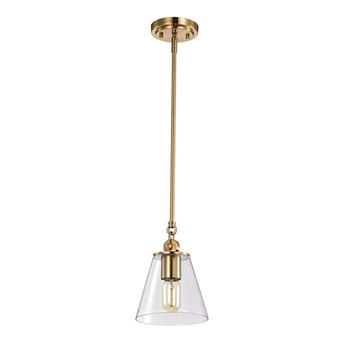 Satco 60-7410, Dover, 1 Light Small Pendant, 60W, 120V, Medium E26 Base, Vintage Brass with Clear Glass