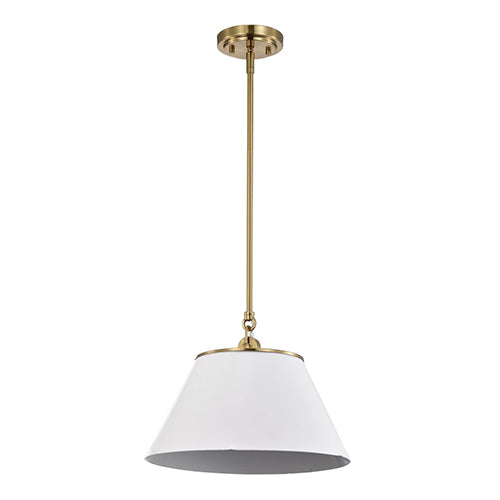 Satco 60-7412, Dover, 1 Light Medium Pendant, 60W, 120V, Medium E26 Base, White with Vintage Brass