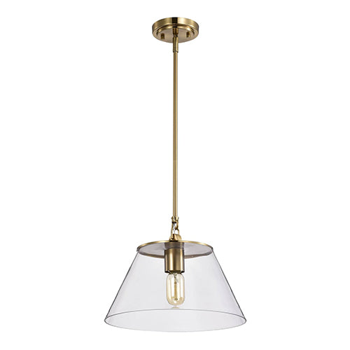 Satco 60-7413, Dover, 1 Light Medium Pendant, 60W, 120V, Medium E26 Base, Vintage Brass with Clear Glass