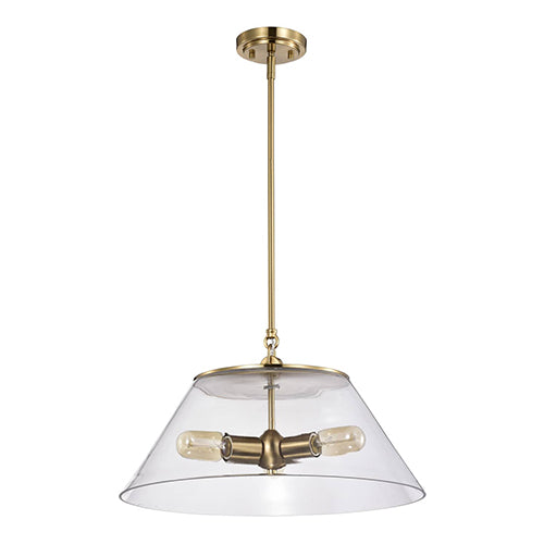 Satco 60-7416, Dover, 3 Light Large Pendant, 60W, 120V, Medium E26 Base, Vintage Brass with Clear Glass