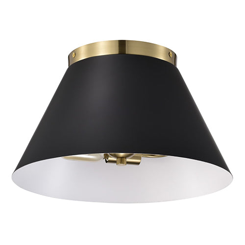 Satco 60-7417, Dover, 3 Light Small Flush Mount, 60W, 120V, Medium E26 Base, Black with Vintage Brass