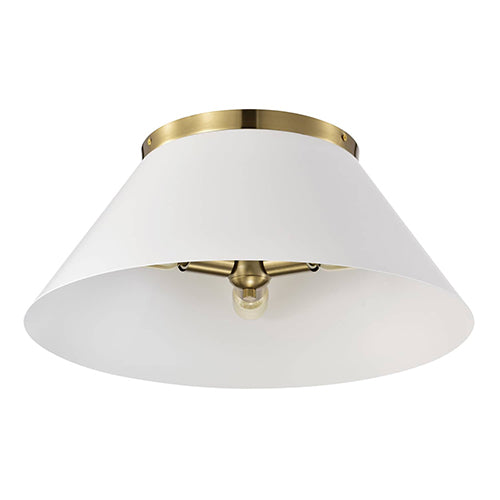 Satco 60-7421, Dover, 3 Light Large Flush Mount, 60W, 120V, Medium E26 Base, White with Vintage Brass